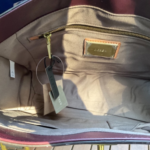 J. Crew Edie Colorblock Attaché leather handbag/ shoulder bag, merlot and black - Picture 5 of 11